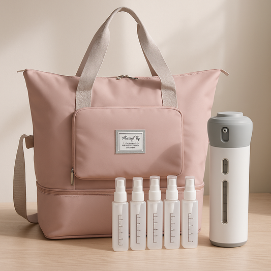 Σετ Ταξιδιού All-in-One – Στιλάτη Τσάντα & ΔΩΡΟ Επαναγεμιζόμενο Μπουκάλι