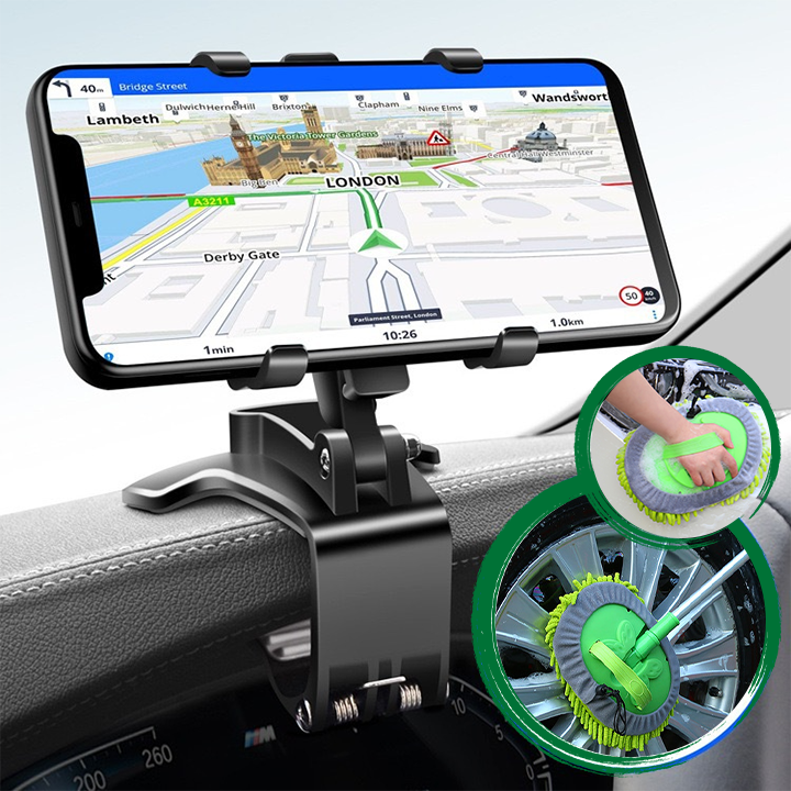 Σετ 2 Σε 1 Σφουγγαρίστρα-Γάντι Πλυσίματος Μικροϊνών & 3 Σε 1 Περιστρεφόμενη Βάση Στήριξης Κινητού Τηλεφώνου